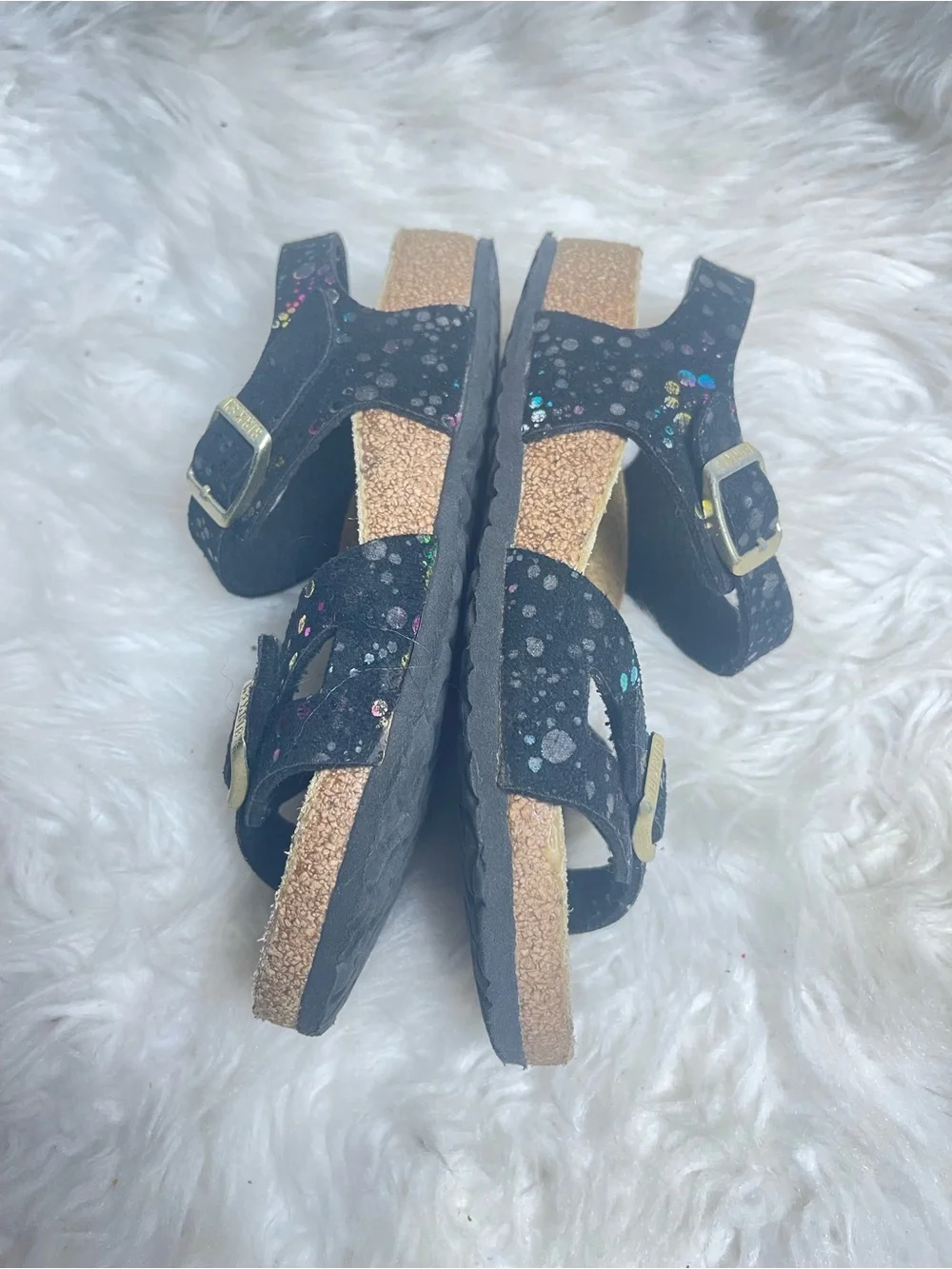 Birkenstock Rio Girls Black Glitter confetti Buckle Sandals USSZ12